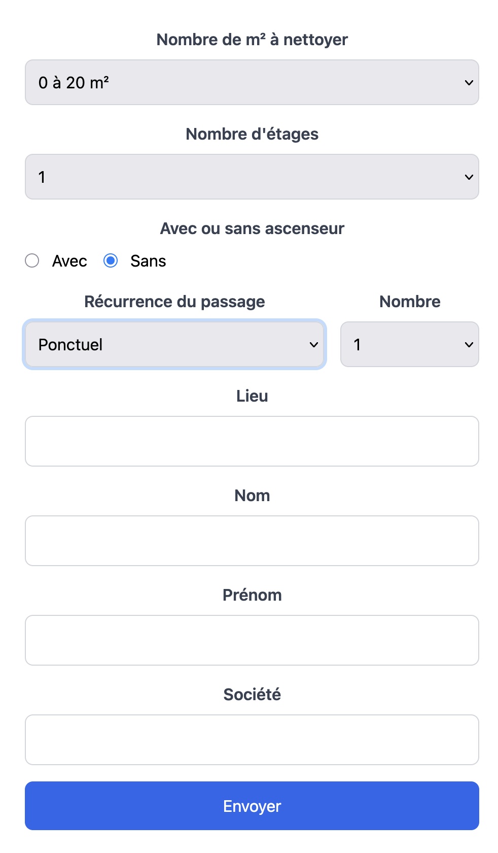 Formulaire de devis personnalisé